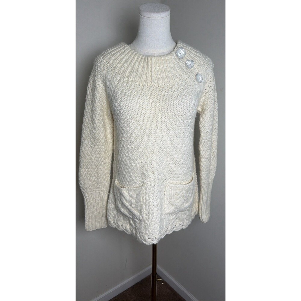 Rebecca Taylor Ivory Mohair Wool Cable Knit Sweater Gem Buttons NWOT Small